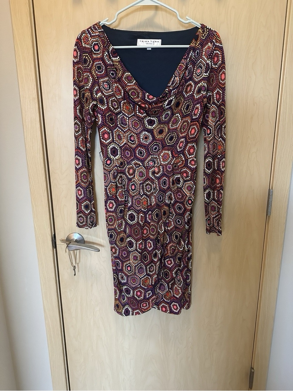 Trina Turk Purple geometric Sz 4 Long Sleeve Dress - Picture 1 of 8